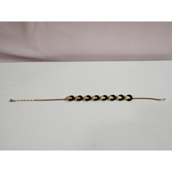 Vintage Trifari Gold Basket Black Enamel Rings Necklace - Picture 6 of 6